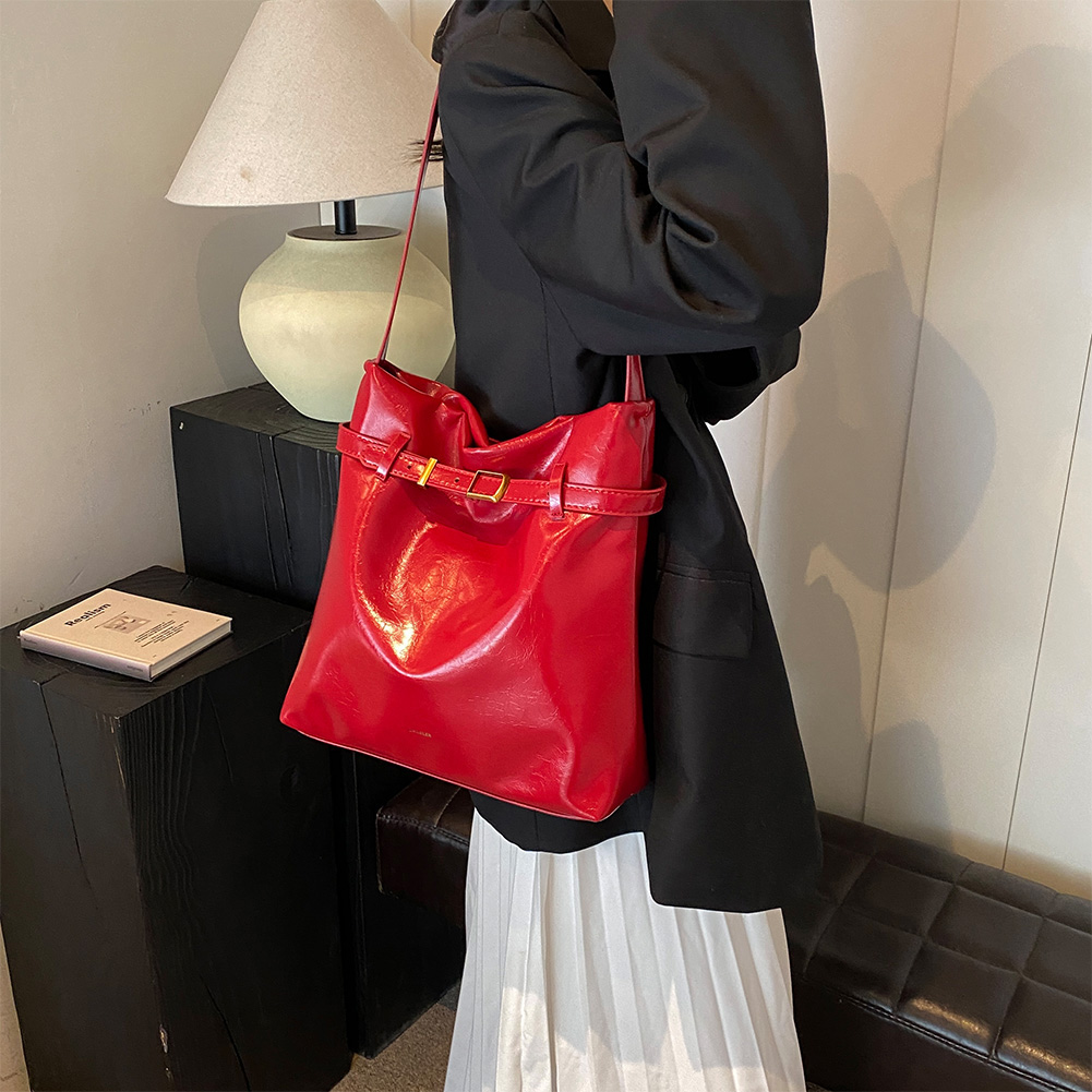 Shoulder Bag for Women Multi-pocket Bucket Bag PU Leather Solid Color Satchel Hobo Purse Trendy for Work Travel