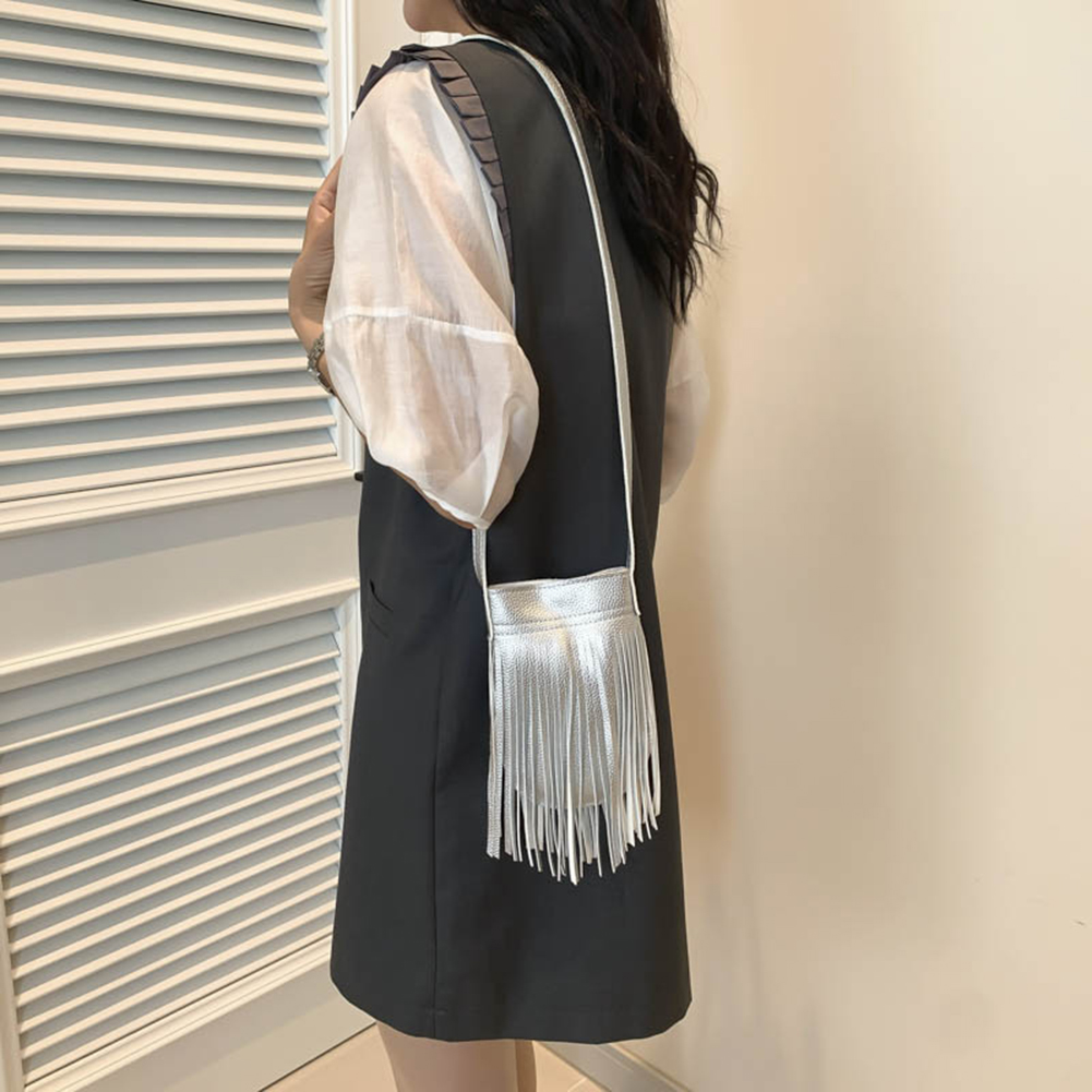 Fashion Fringe Purse PU Leather Tassel Shoulder Bag Solid Color Crossbody Purse Envelope Bag for Women