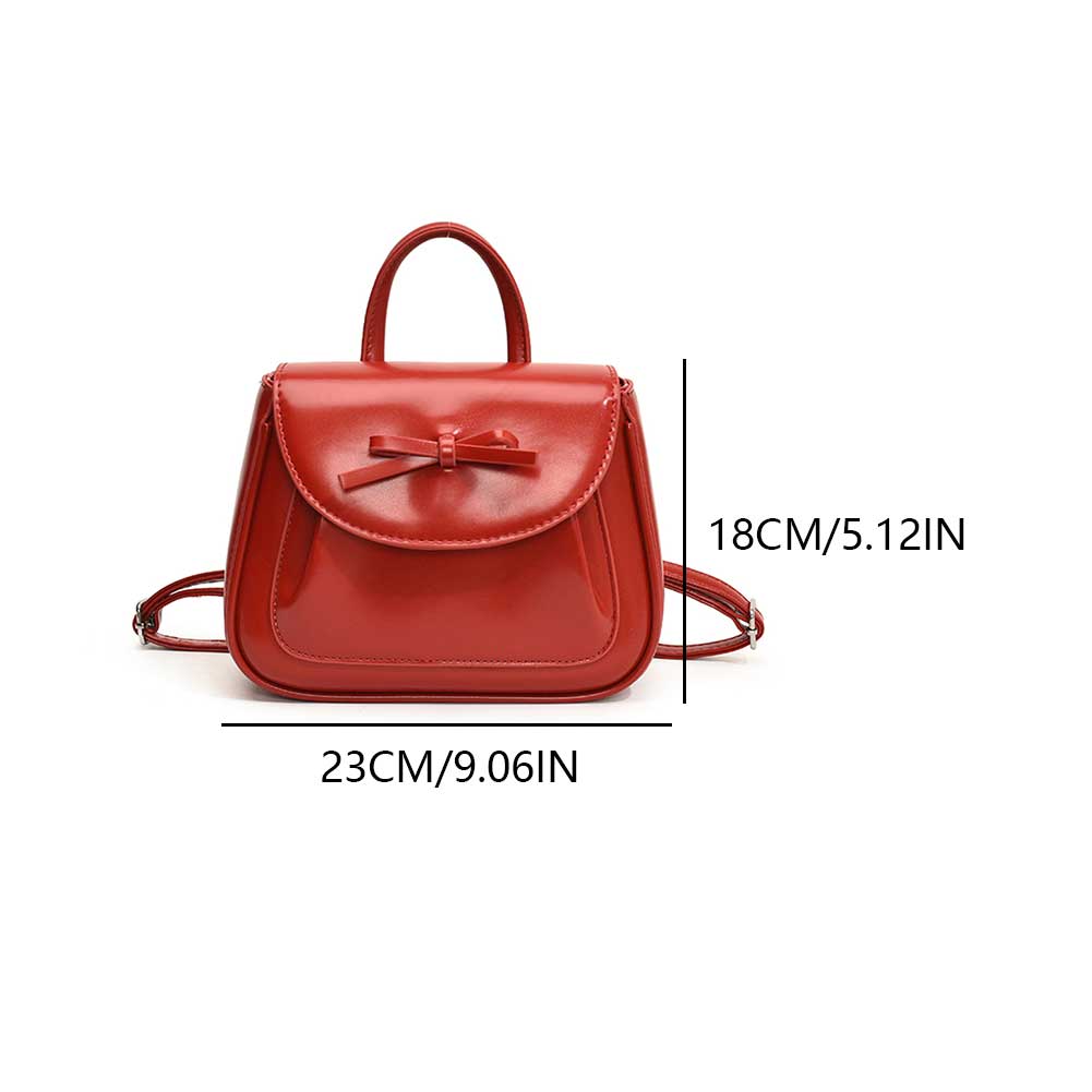 Mimi Cute Bow Aesthetic School Backpack PU Leather Fashion Handbag Solid Color Casual Daypack with Adjustable Strap for Women