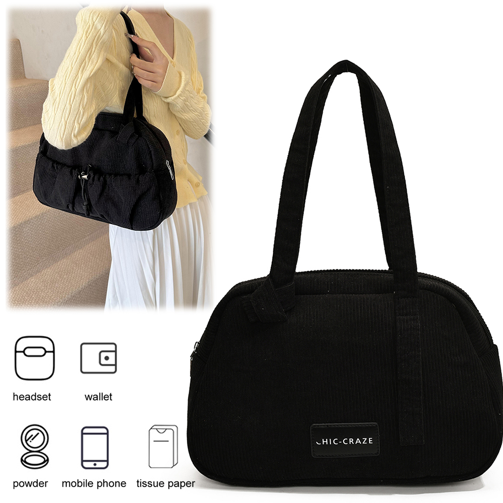 Women Corduroy Handbag Zipper Shoulder Bag With Interior Pocket Clutch Purse Underarm Bag for Work Travel