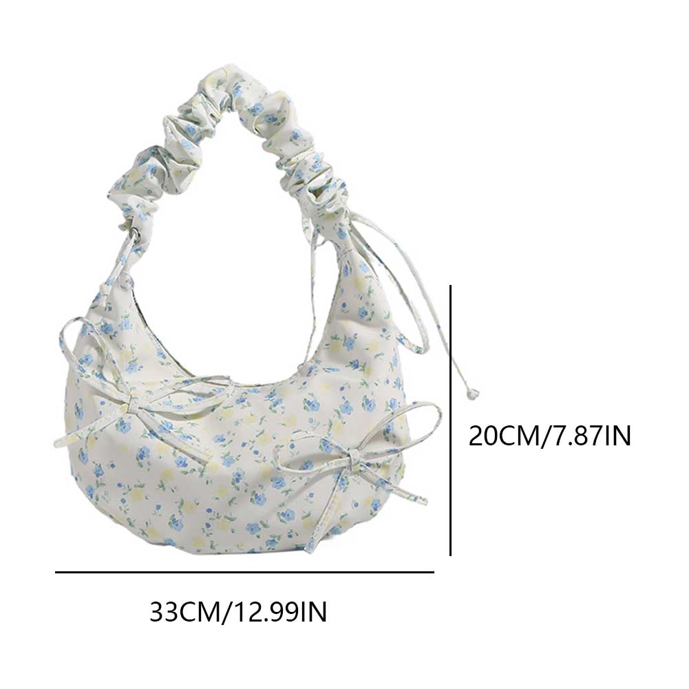 Shoulder Bag for Women Floral Crescent Bag Cloth Bowtie Hobo Bag Ruched Clutch Purse for Commuting Travel