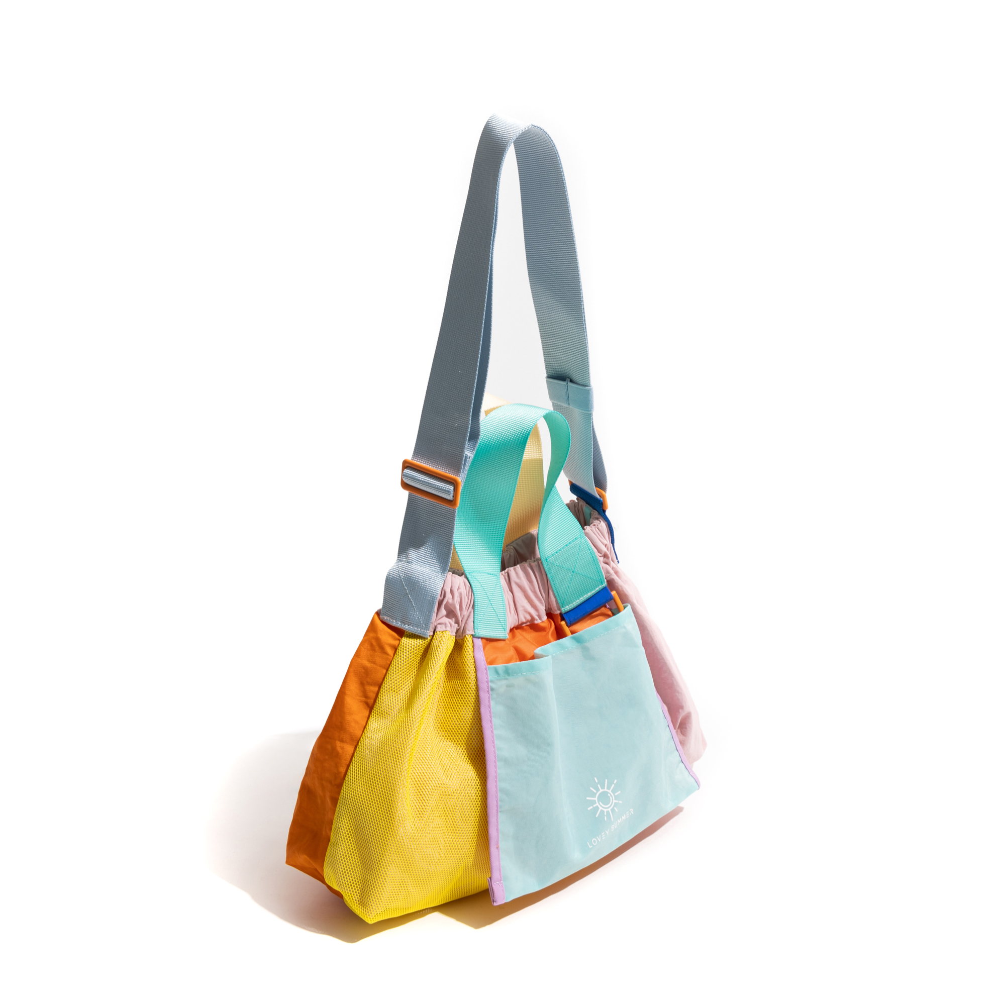 KOKOPEAS Patchwork Colorful Nylon Woman's Tote Handbag Lightweight Letter Embroidery Fashion Crossbody Purse Girl Shopping Bag