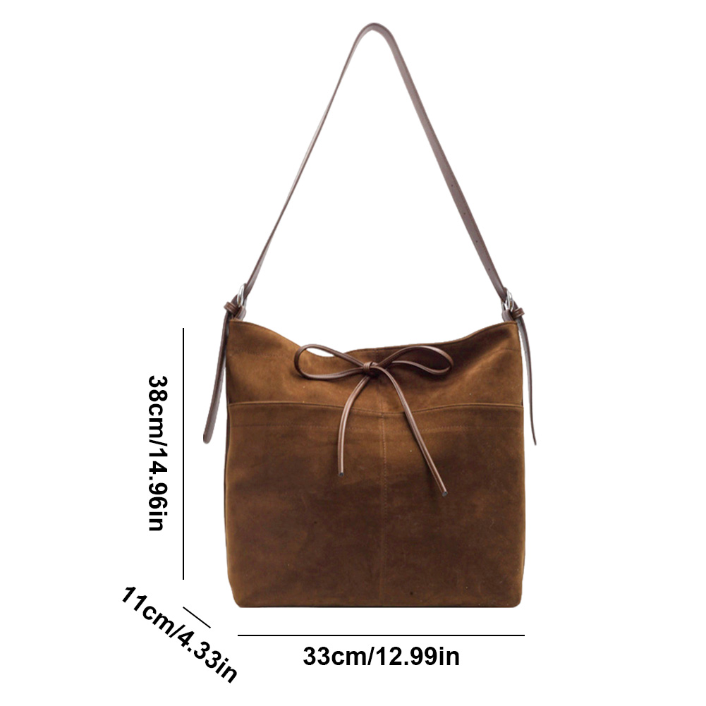Handbag PU Leather Adjustable Strap Crossbody Bag for Women Bow Bucket Bag with Zipper Satchel Bag for Work Travel