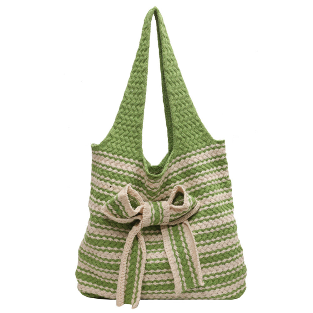 Women Crochet Tote Bag Contrast Color Aesthetic Shoulder Bag Large Capacity Knitted Tote Handbag Woven Bag for Female