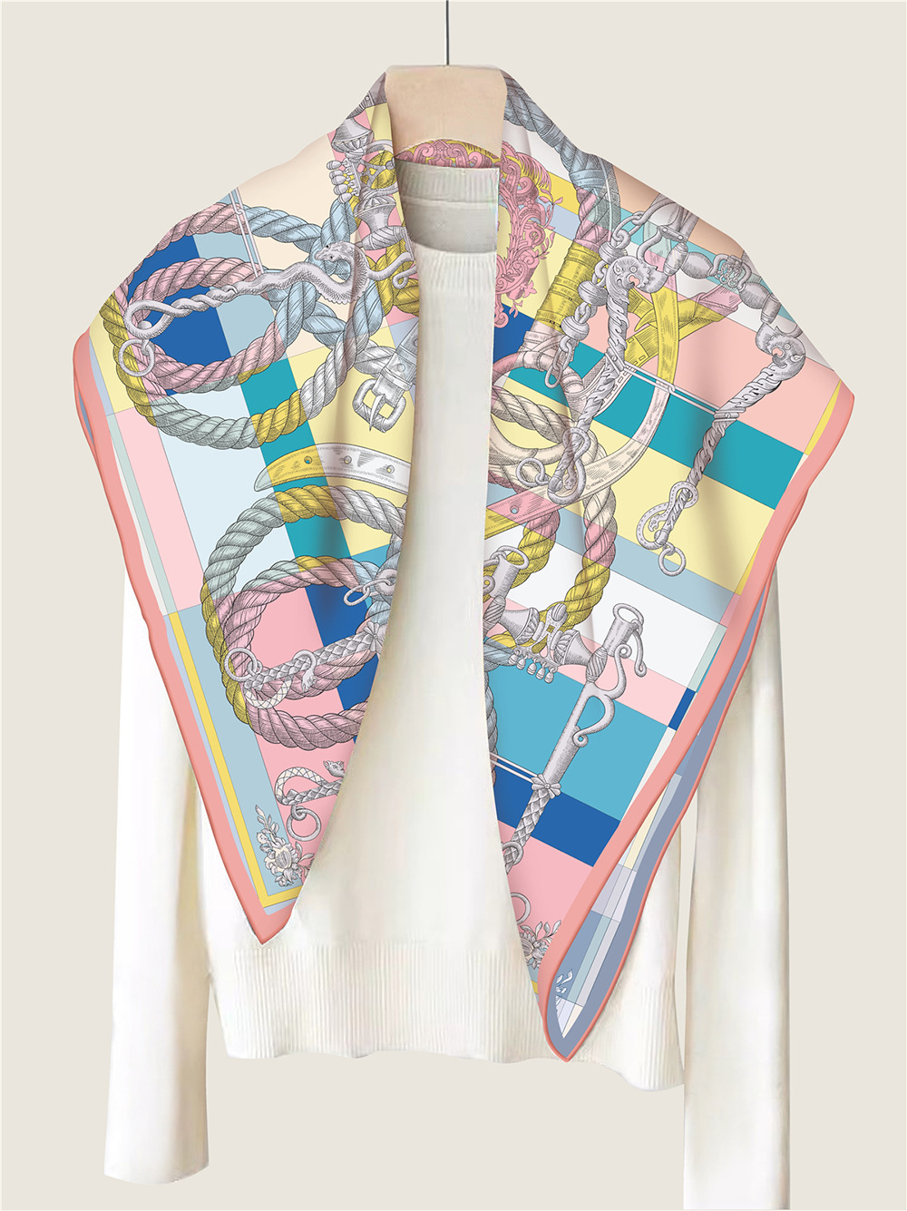 Double Faced Print Scarf 90cm Women Hand Rolled Edge Shawls 90 Silk Scarfs Square Big Handmade Neck Foulard Femme Bandana Tops Bag Belt Accessories