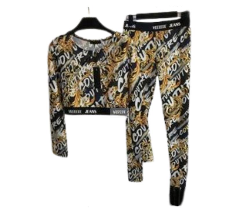 Vintage Pattern Tops Letter Pants Set Designer Long Sleeve T Shirt Elastic Trousers Two Colors