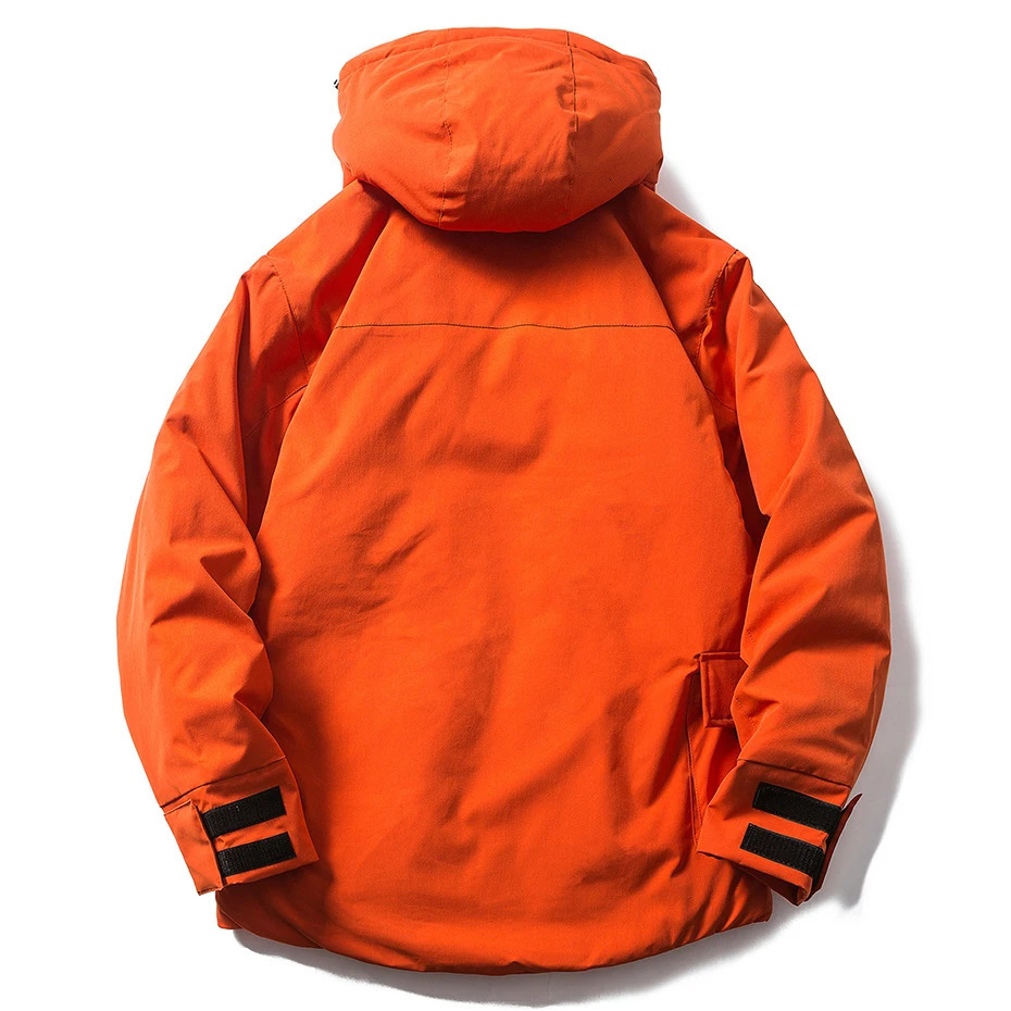 Mens winter park thick hooded jacket with multiple pockets face mask hat windproof jacket streetwear zipper inflatable jacket 241106