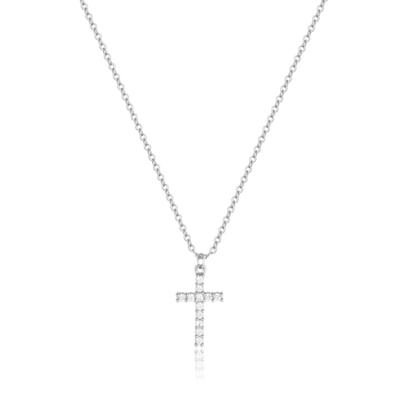 Hot Selling Jesus for Women Brass 14k Gold Plated Chain Pave Shiny Crystal Zircon Cross Pendant Necklace