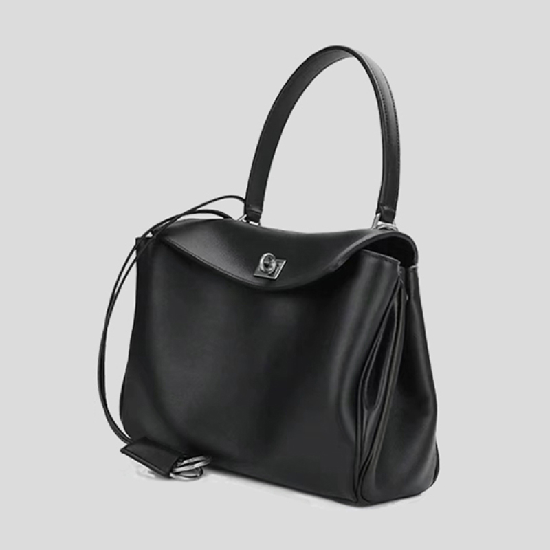 Large Black Genuine Leather Handbag hot - Gold Hardware Commuter Tote