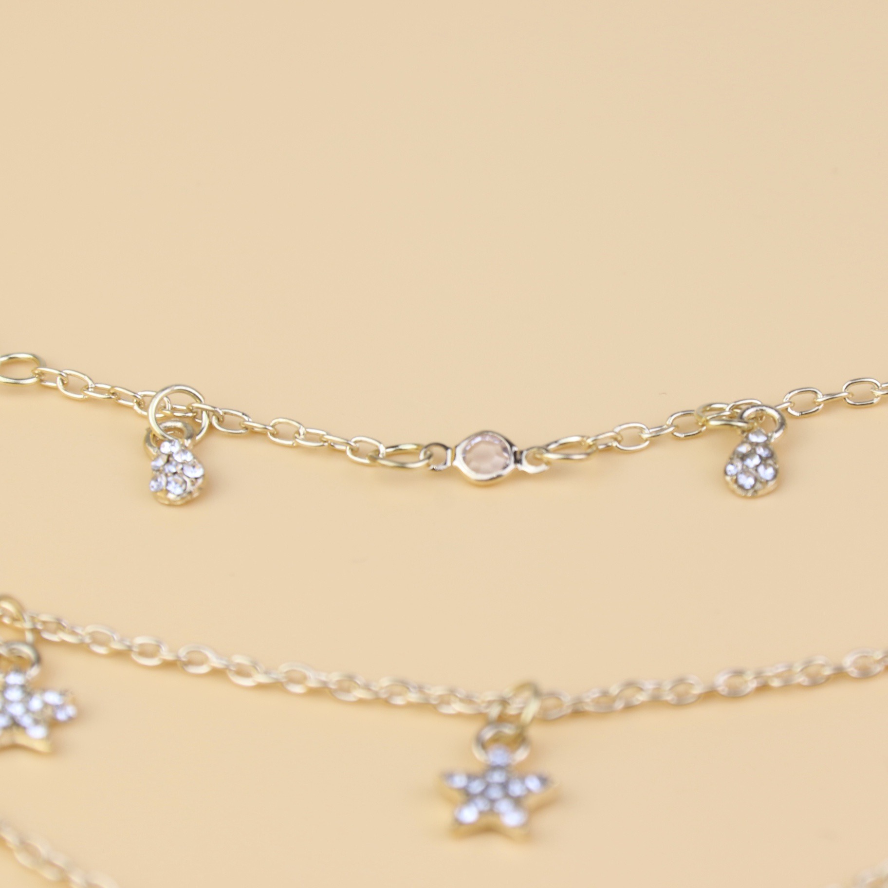 Retro Fashion Personality Full Diamond Eyes Set with Diamond Pentagram Necklace Multi-layer Water Droplet Star Flat Diamond Necklace for Women