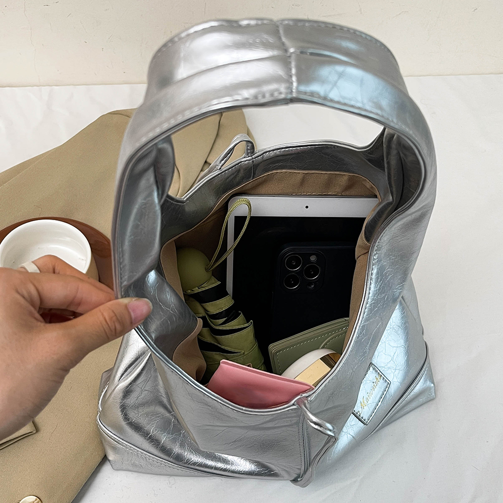 Vintage PU Leather Shoulder Bag Large Capacity Simple Tote Handbag Soft Tote Bag Shopper Commuter Underarm Bag with Small Pouch