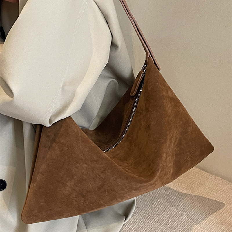 Brand Vintage Suede Lady Tote Bag New Large Capacity Commute Shoulder High-end Crossbody Bags Fashion Design Coffee Underarm Bag
