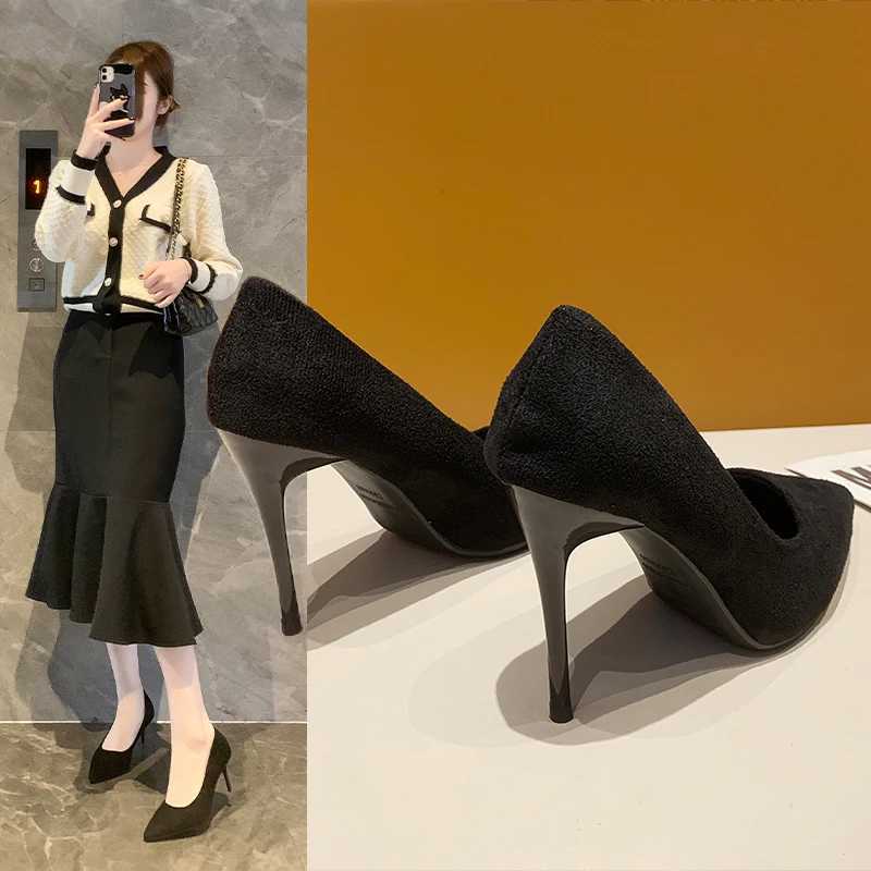 Wenxin High Heel Sandals Black 6-8~10cm Corner Thin High Heel Baotou Banquet High Heel Shoes Wenxue Shoe Nails Y250319