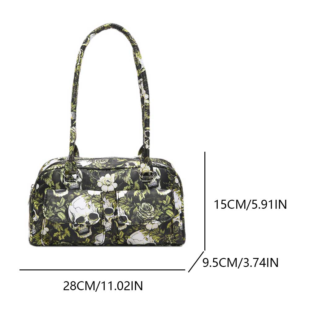 Skull Print Boston Tote Bag Halloween Designer Handbag Fashion Satchel Bag Large Capacity for Women Work Shopping Travel