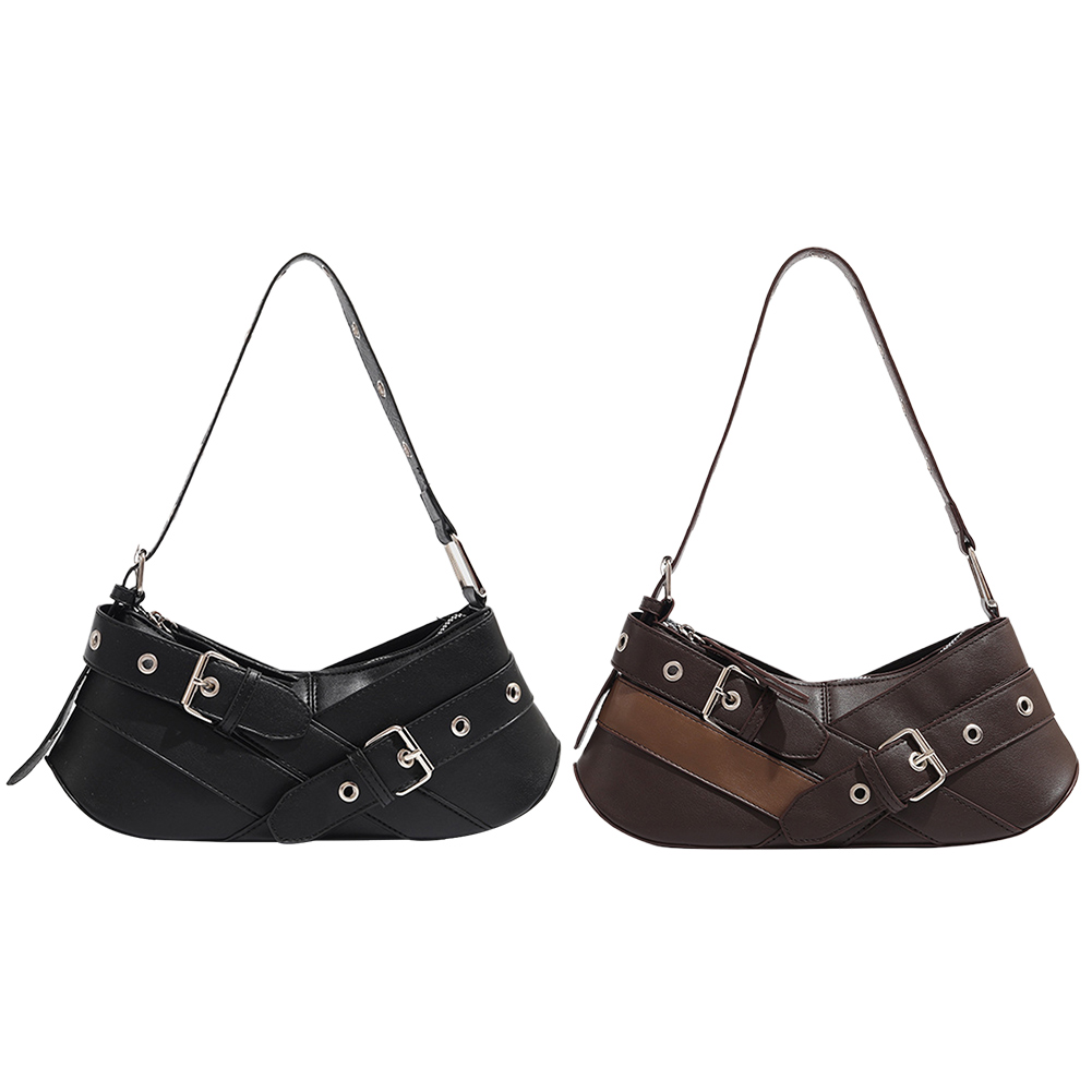 Women PU Leather Punk Shoulder Bag Strap Adjustable Underarm Purse Solid Color Hobo Bag for Vacation Travel Commuting Armpit Bag