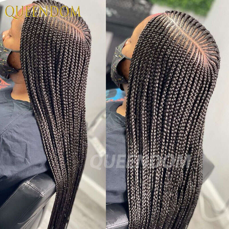 36 Cornrows Synthetic Sidepart Jumbo Braided Full Lace Wig For Black Women Knotless Glueless Box Braids Wigs
