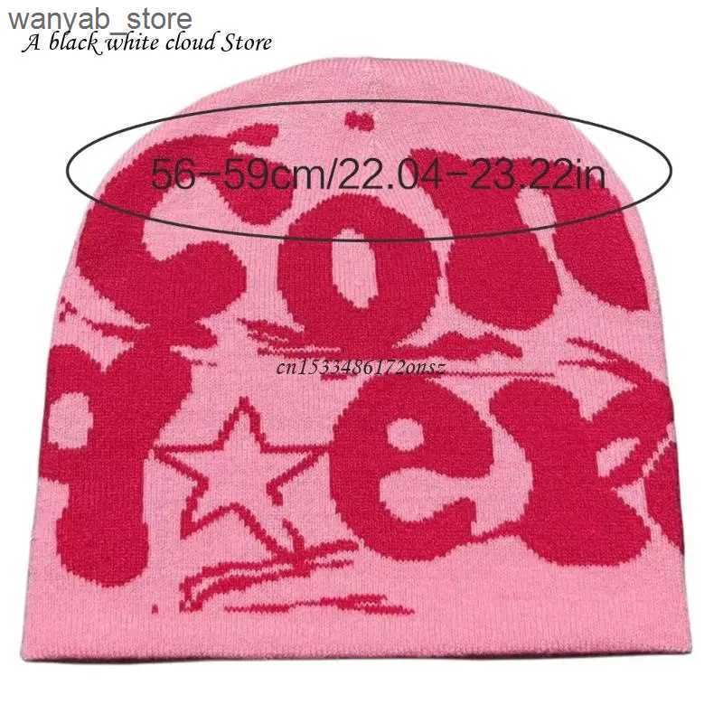 Beanie/Skull Caps Knit Beanie Hat for Women Y2K Fashion Letter Hat Handcrochet Jacquard Hat Girl Soft Hat Female Men Unisex Warm Headwear L240910