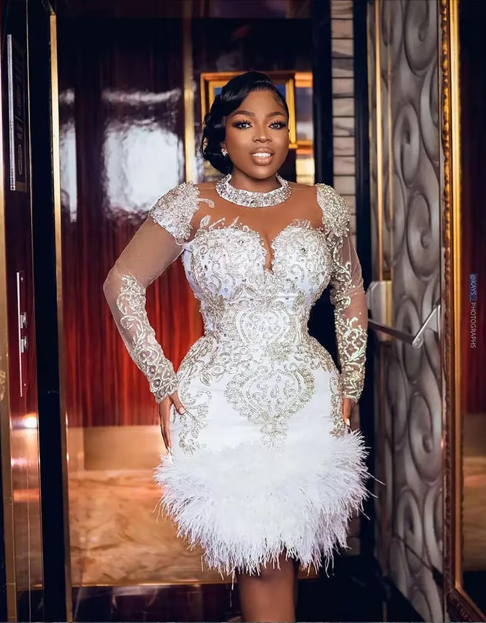 Customized Aso Size Plus Ebi Mermaid Arabic Luxurious Short Wedding Dress Beaded Crystals Feather Bridal Gowns Dresses