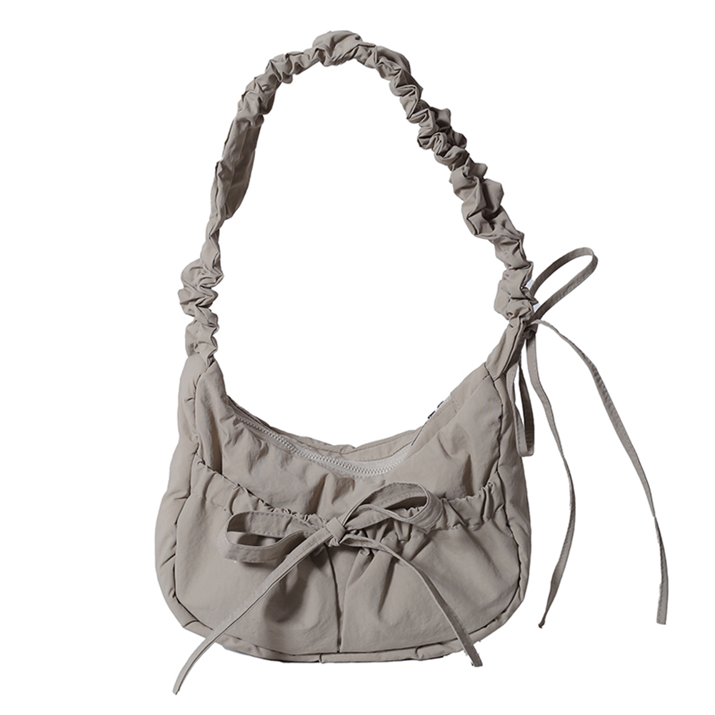 Women Chic Tote Handbag with Ruched Drawstring Strap Bow Casual Underarm Bag Solid Color Cute Sling Bag Female Daily Handbag