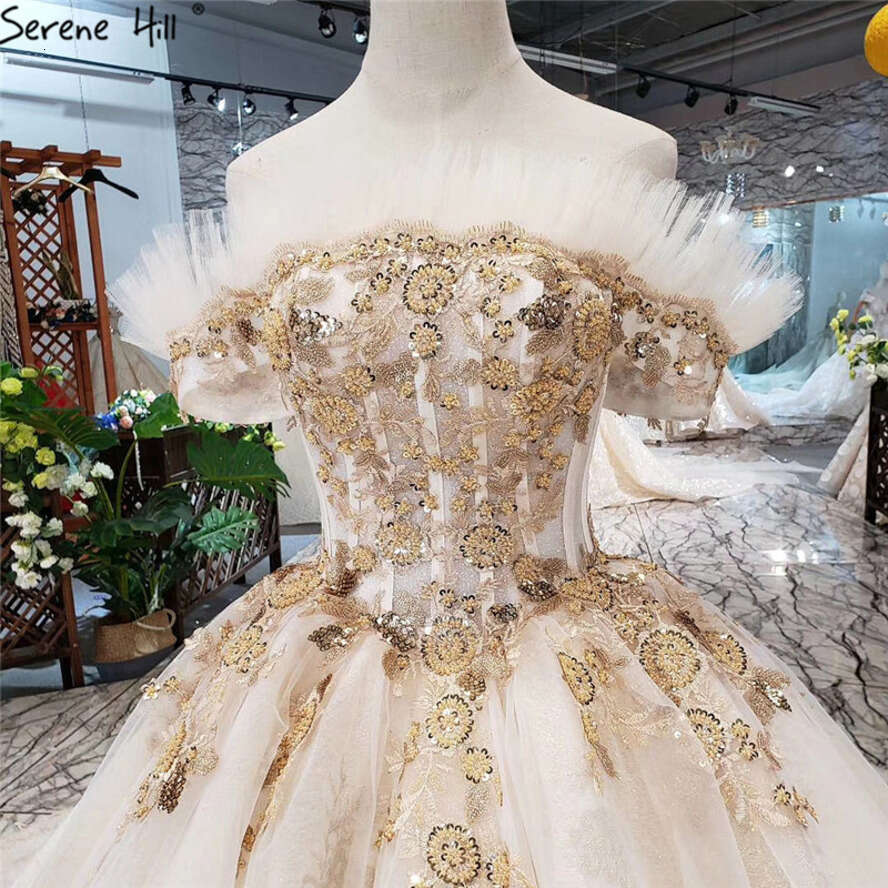 SERENE HILL Boat Neck Vintage Sexy Dress 2025 Off Shoulder Beadings Sequins Wedding Gown Real Photo Custom Made
