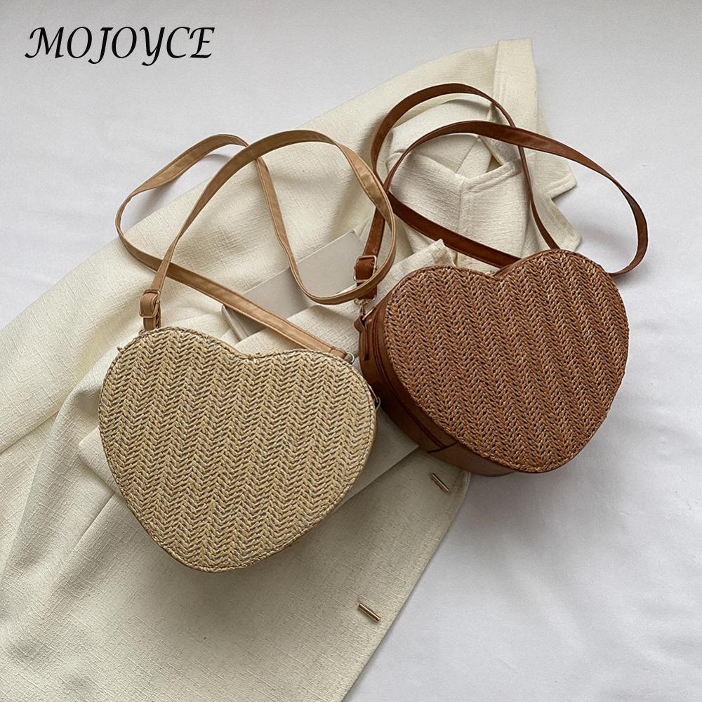 Women Fashion Satchel Bags Casual Zipper Straw Crossbody Bag Lightweight Breathable PU Solid Color Ins for Travel Vacation Daily