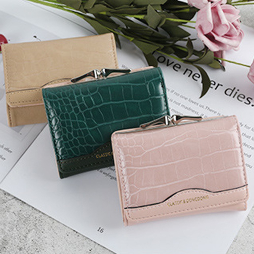 Portable PU Leather Women Wallet Multi-card Crocodile Pattern Female Short Purse Three-fold Simple Coin Purse Women
