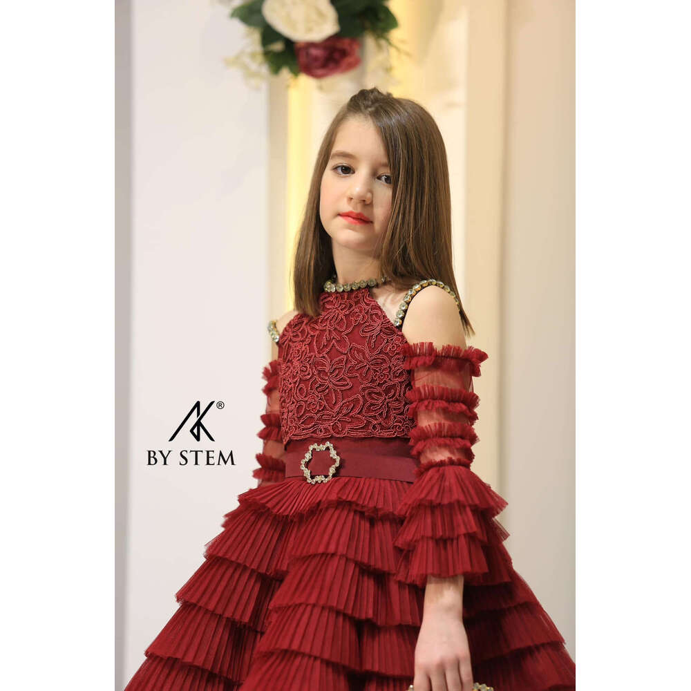 BABYONE Off-swholder Communion Dress with Halter-necke Spaking Rhie Stones Cake Tiered A-e Skirt Gown Fomral Clot