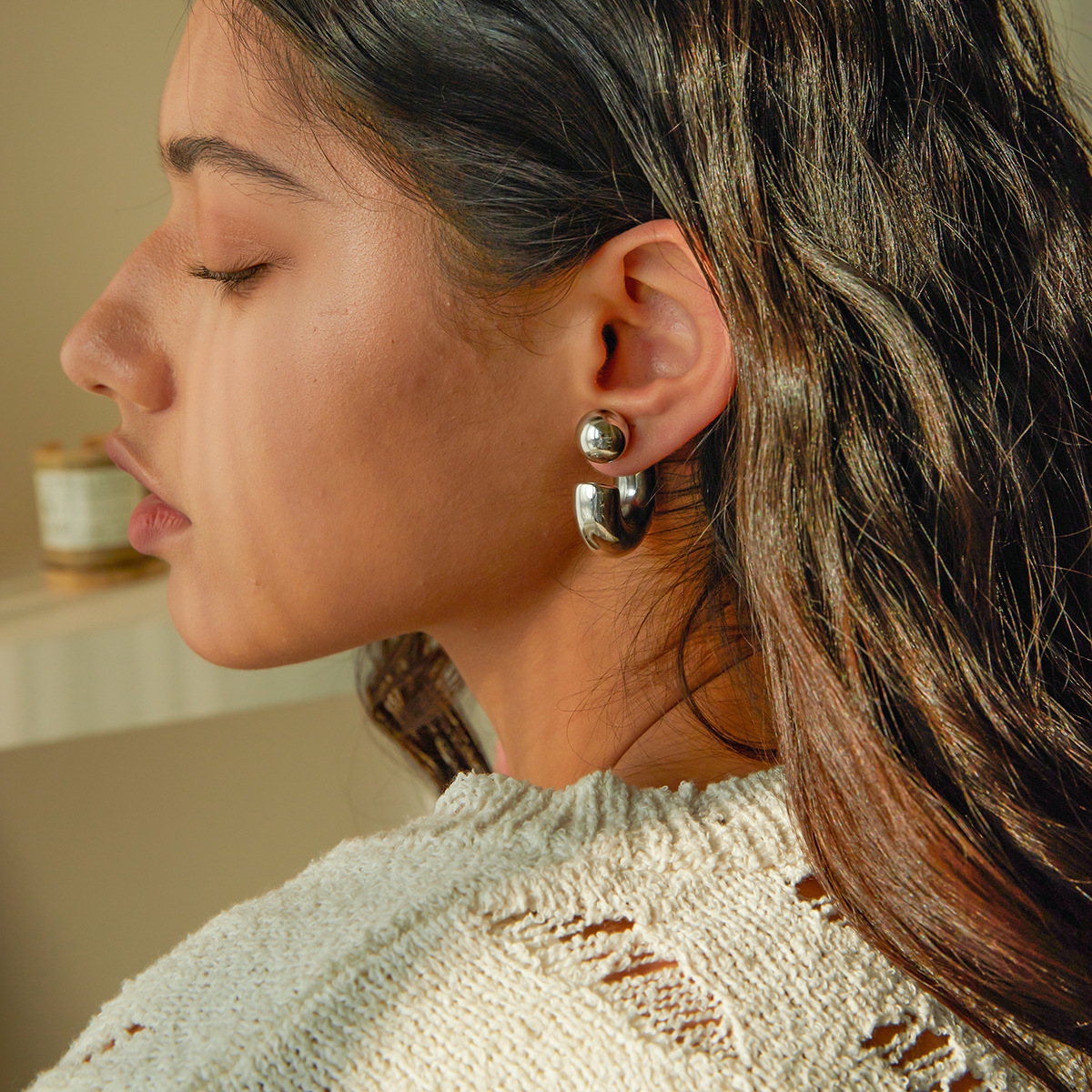 18k Gold-plated Fashionable Earrings for Women Exaggerated Female Personality Round Stainless Steel Earrings Factory Wholesale