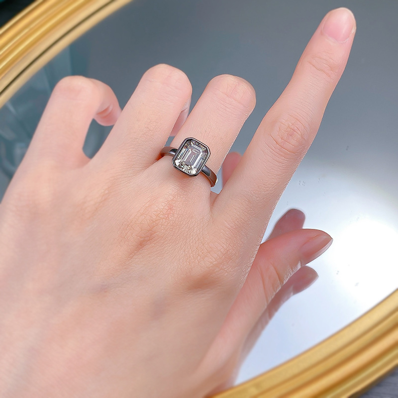 Genuine Authentic S925 sterling Silver Vintage Jewelry Asscher Cut Grey Black Moissanite Diamond Gemstones Party Eternity Elegant Women Wedding Band R