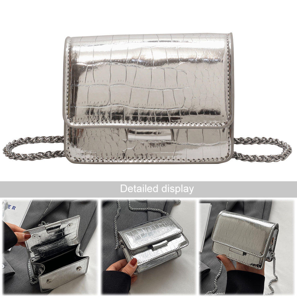 Women PU Flap Shoulder Bag Chic Hobo Bag Chain Strap Fashion Square Handbag Solid Color Small Messenger Bag for Outdoor Travel