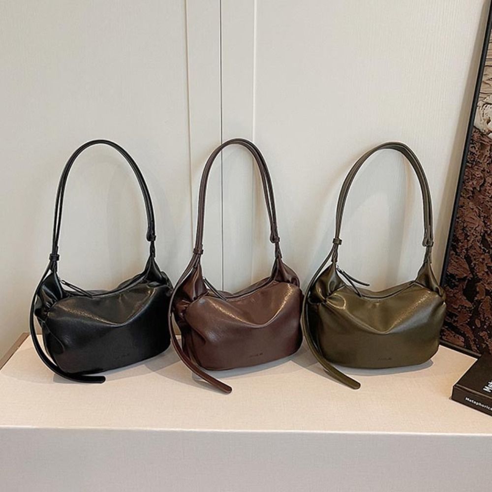Minority Design Pu Dumpling Bag Lightweight Korean Style Retro Pillow Bag Solid Color Commuting Half-moon Shoulder Bag Daliy