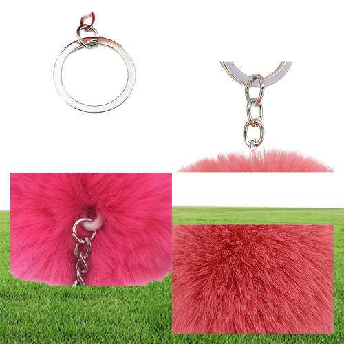 Artificial Rabbit Fur Ball Plush Fuzzy Fur Key Chain Ball Keychain Car Bag Keychain Key Ring Pendant Jewelry with Ring sxjun26534135