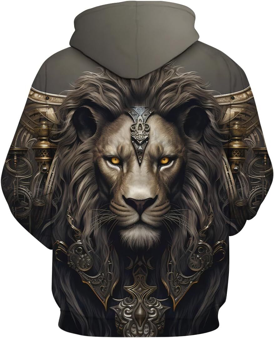Hoodie for Mens Womens Mens Retro 3D White Lion Graphic Hoodies Wild Lion Hooded Sweatshirts Hoodie Graphic Fashion Trend Lion Pattern