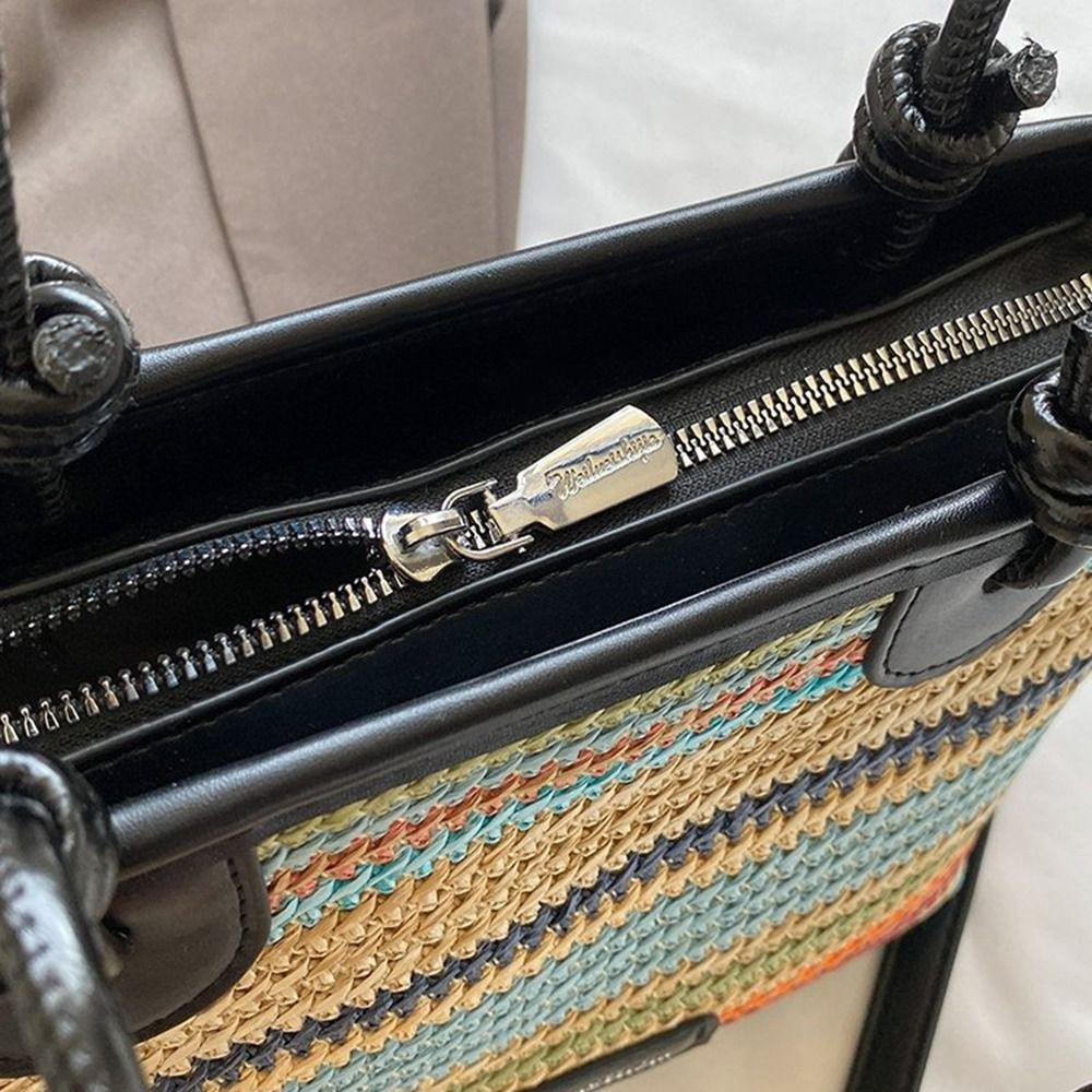 Cute Shoulder Bag Weave Straw Bag Hollow Out Crossbody Bag Beach Bag Bucket Bag Bohemian Style Rainbow Color Handbag Girls