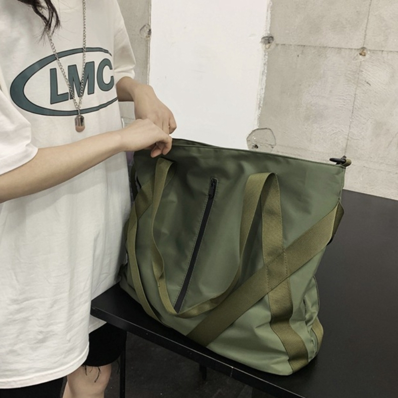 Black Green Large Capacity Shopping Couple Tote Bags Nylon Female Retro Mens Handbags Travel Shoulder Bag
