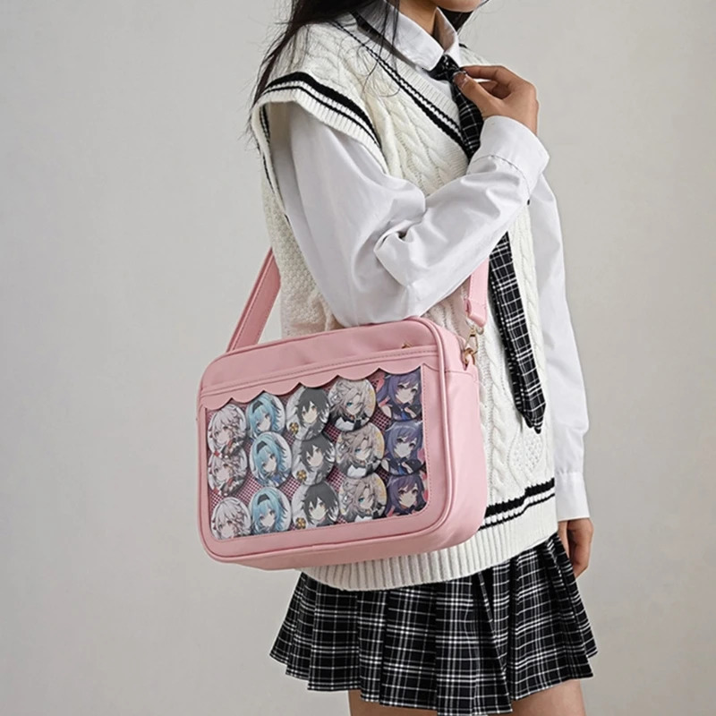 Japanese Harajuku Ita womens bag PU transparent pocket Itabag high school girl uniform JK cross body shoulder bag 241107