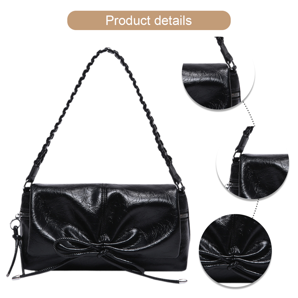 Women Flap Handbag Bowknot PU Leather Clutch Purse Magnetic Closure Underarm Purse Hobo Bag for Vacation Travel Commuting