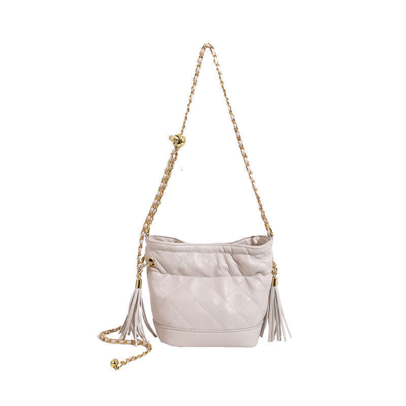 High end summer mini women's fashionable diamond grid chain bucket bag, light luxury temperament, single shoulder crossbody bag