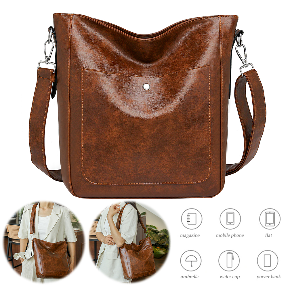 Handbag for Women with Adjustable Strap Hobo Bag PU Leather Multi-Pocket Bucket Bag Large Capacity Satchel Purse for Work Travel
