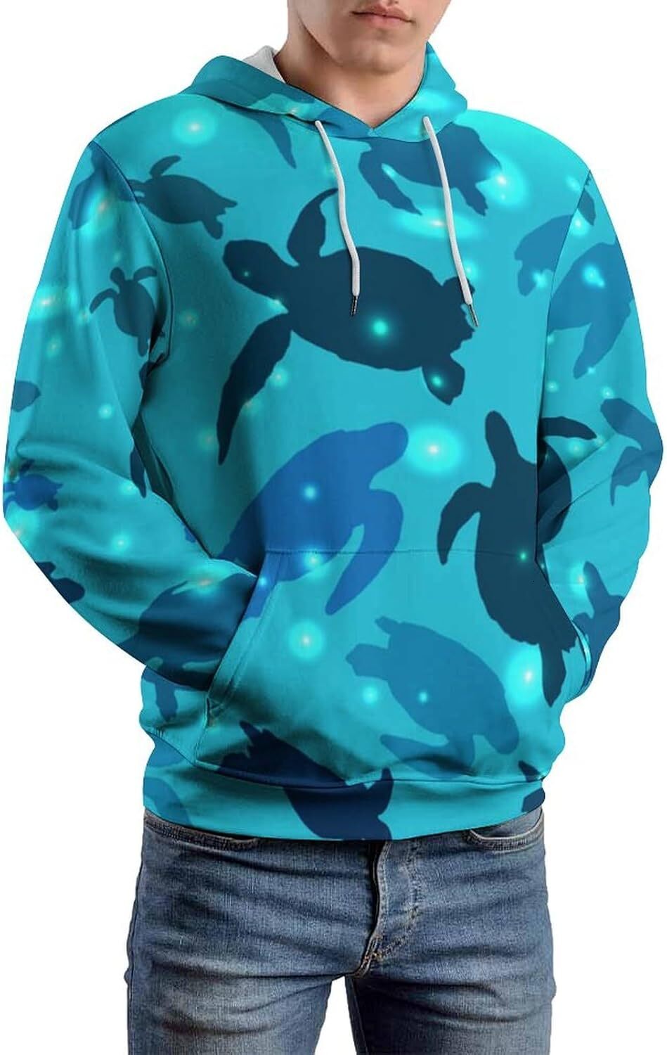 Hoodie for Mens Womens Sea Turtle Hoodies for Men 3D Print Pullover Hooded Drawstring Loose Sweatshirt with Big Pockets Graphic