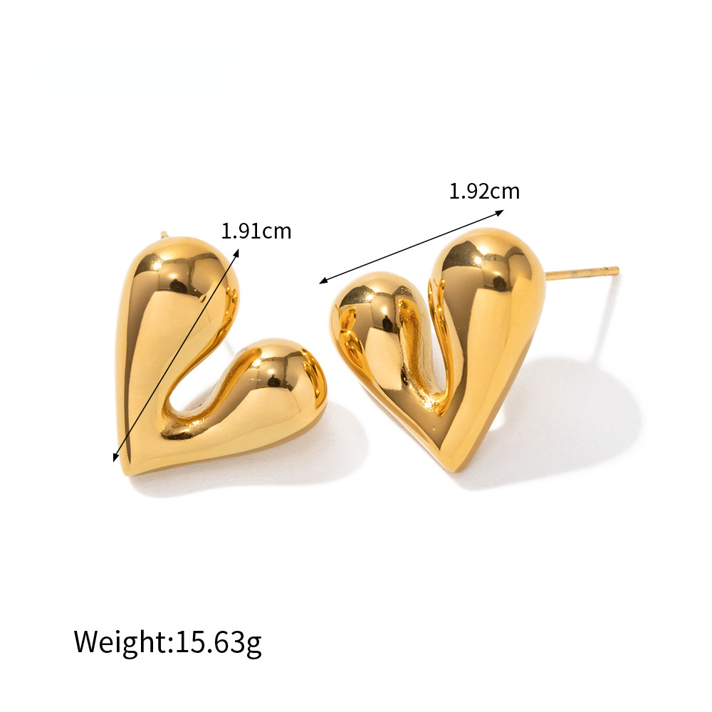 Heart Shaped Stainless Steel Earrings for Women Light Luxury High-end Feeling Temperament and Non Fading Wholesale