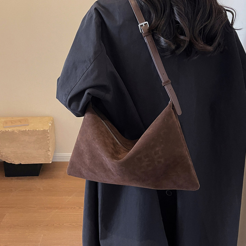 Brand Vintage Suede Lady Tote Bag New Large Capacity Commute Shoulder High-end Crossbody Bags Fashion Design Coffee Underarm Bag
