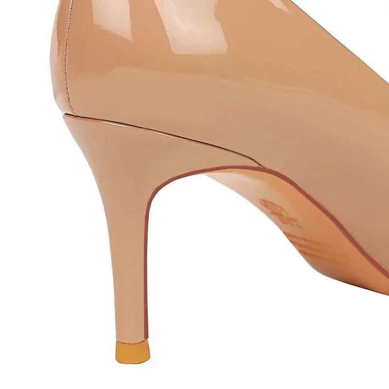 Wenfei Simple Point Toe 7cm Thin High H Professional Pump Temperature Gloss Patent Leather Womens Shoes Green Y250319