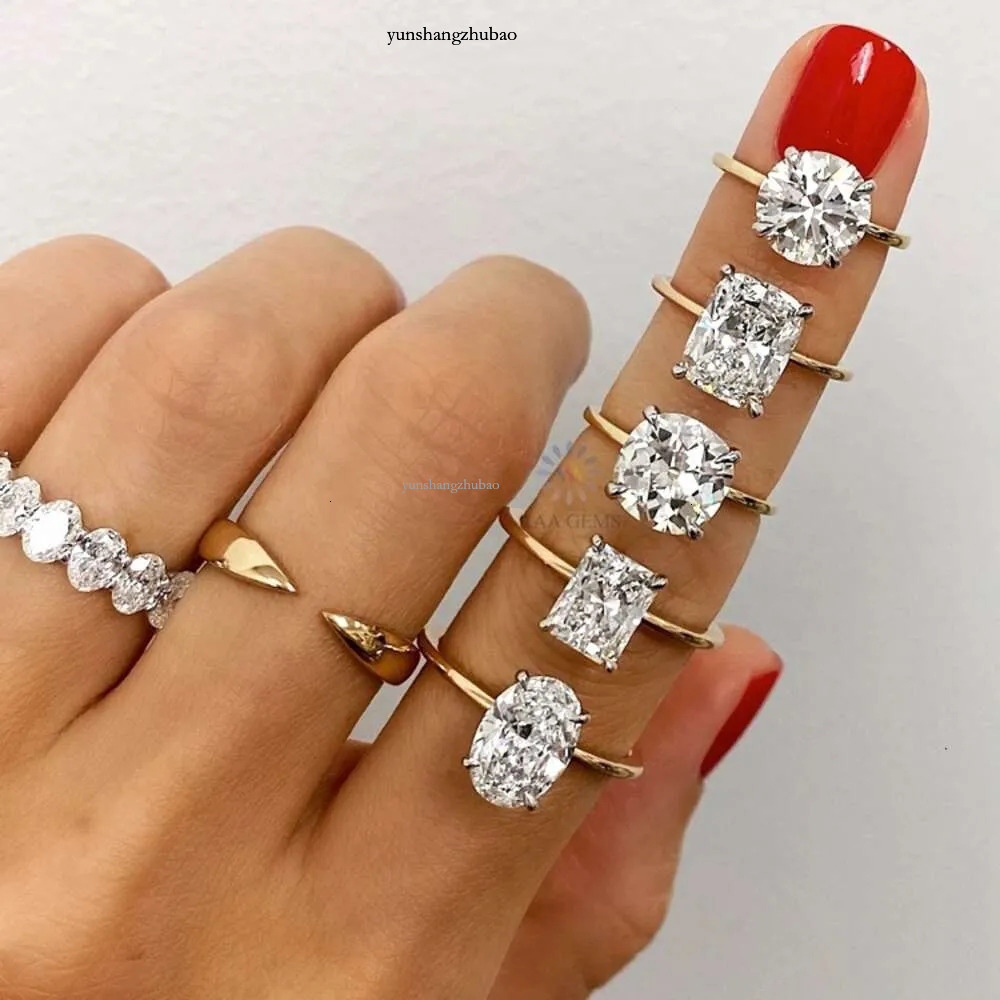 Top Sales 14K Gold Engagement Solitaire 3CT 4CT 5CT Oval Cushion Cut Wedding Band VVS Moissanite Ring for Women