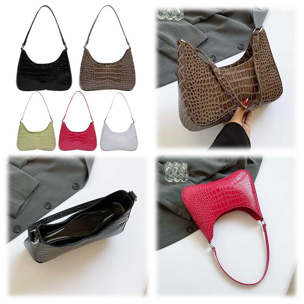 Crocodile Pattern Retro Classic Purse PU Leather Clutch Purse with Zipper Closure Underarm Bag Niche Design for Women
