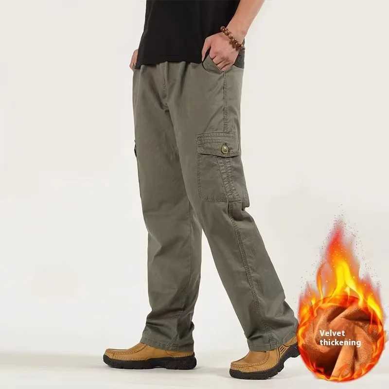 6XL Winter Men Fleece Pants Large size Mens Cargo Pants Trousers Men Sports Sweatpants Thicken Style Trousers Jogger Pants Male LX241107