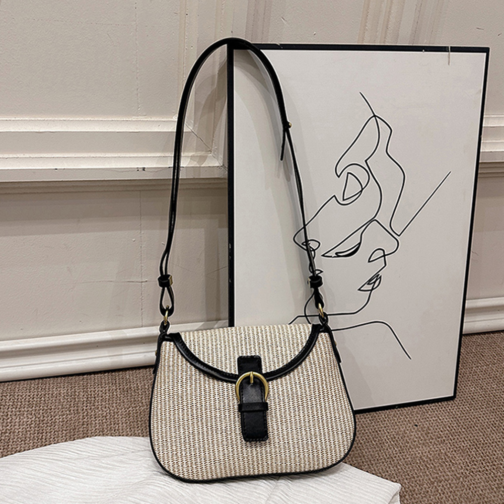 Women Crochet Hobo Bag Adjustable Strap Weaving Satchel Bag Hasp Closure Flap Straw Beach Bag Ladies Summer Daily Bag