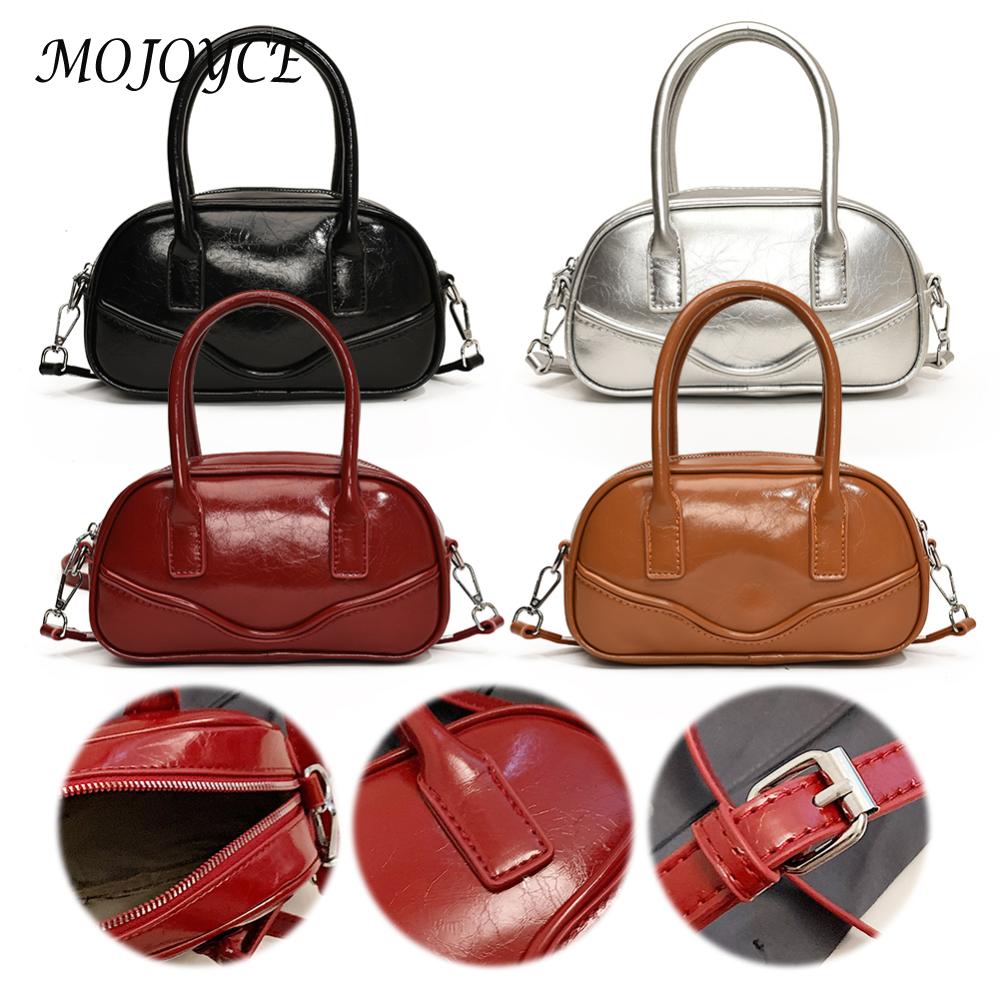 Handheld Bowling Bag PU Leather Crossbody Bag Fashion Shoulder Bag Versatile for Women Work Shopping Travel