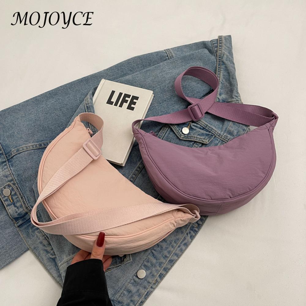 Women Half Moon Underarm Bag Solid Color Crossbody Crescent Bag Fashion Cloud Shoulder Bag Adjustable Strap for Outdoor Travel