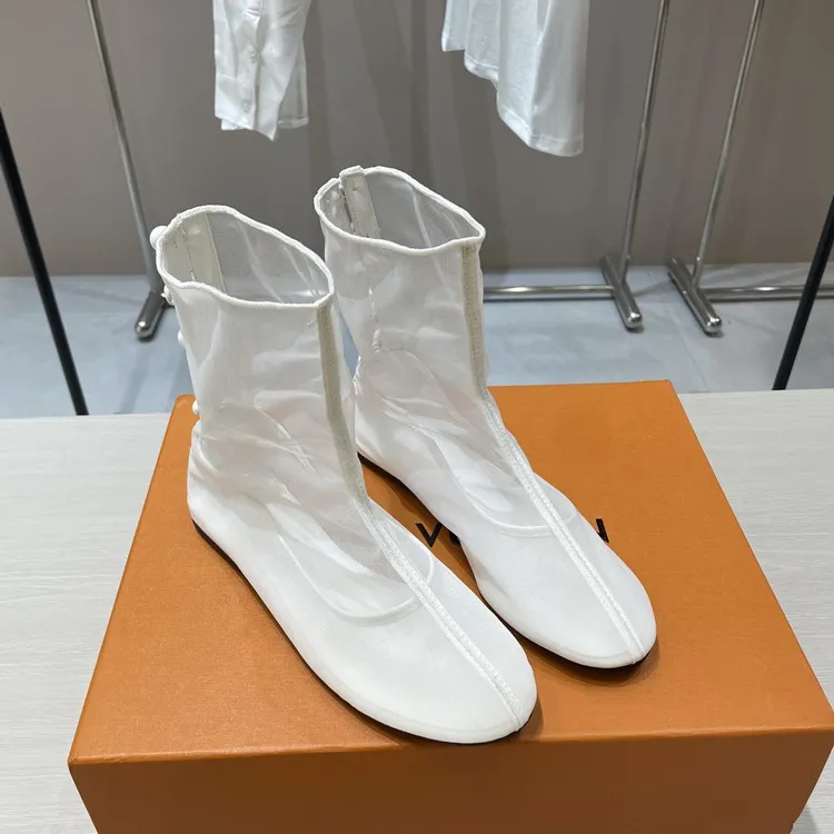 Mesh Fashion Designer Flat With Shoes Women Ankle New In 2024 Summer Spring Round Toe Ladies Short Boots Female Footwear 9492 241120